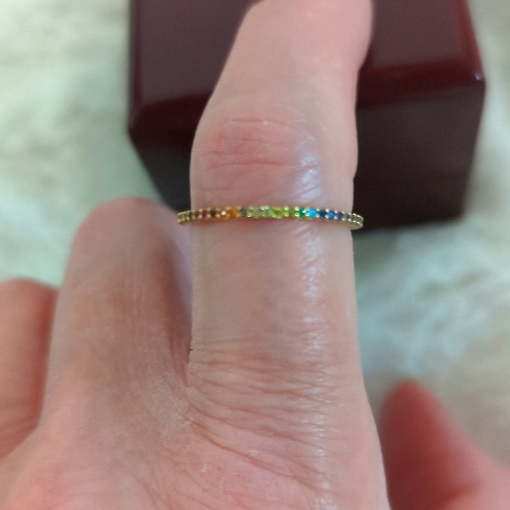 Micro Pave Rainbow Multi Crystal Ring Size 6 & 3/4 - image 1